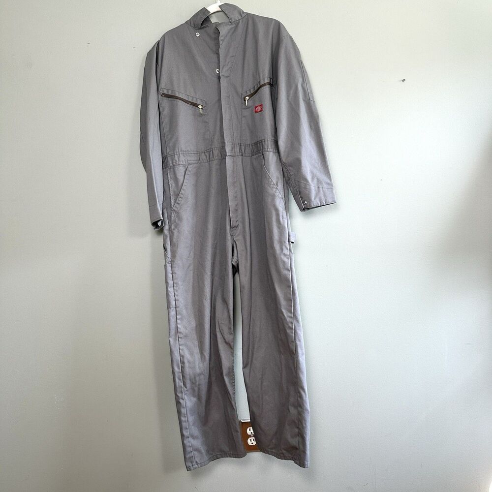 Dickies Coveralls Mens 44 Reg Gray Long Sleeve Zip Workwear Jumpsuit Utility